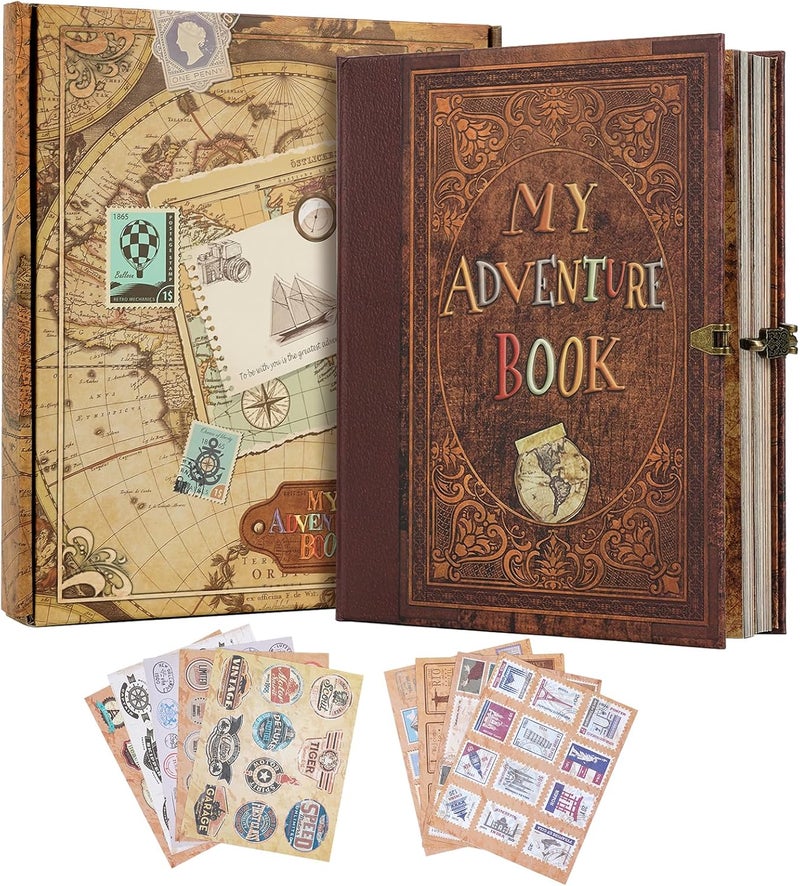Tpudn My Adventure Book Scrapbook 124 Pages Retro Style Embossed Photo Album,DIY Handmade Memory Travel Diary Photo Scrapbook for Couples,Anniversary,Wedding,Valentines Day Gifts(Brown) - Image 1